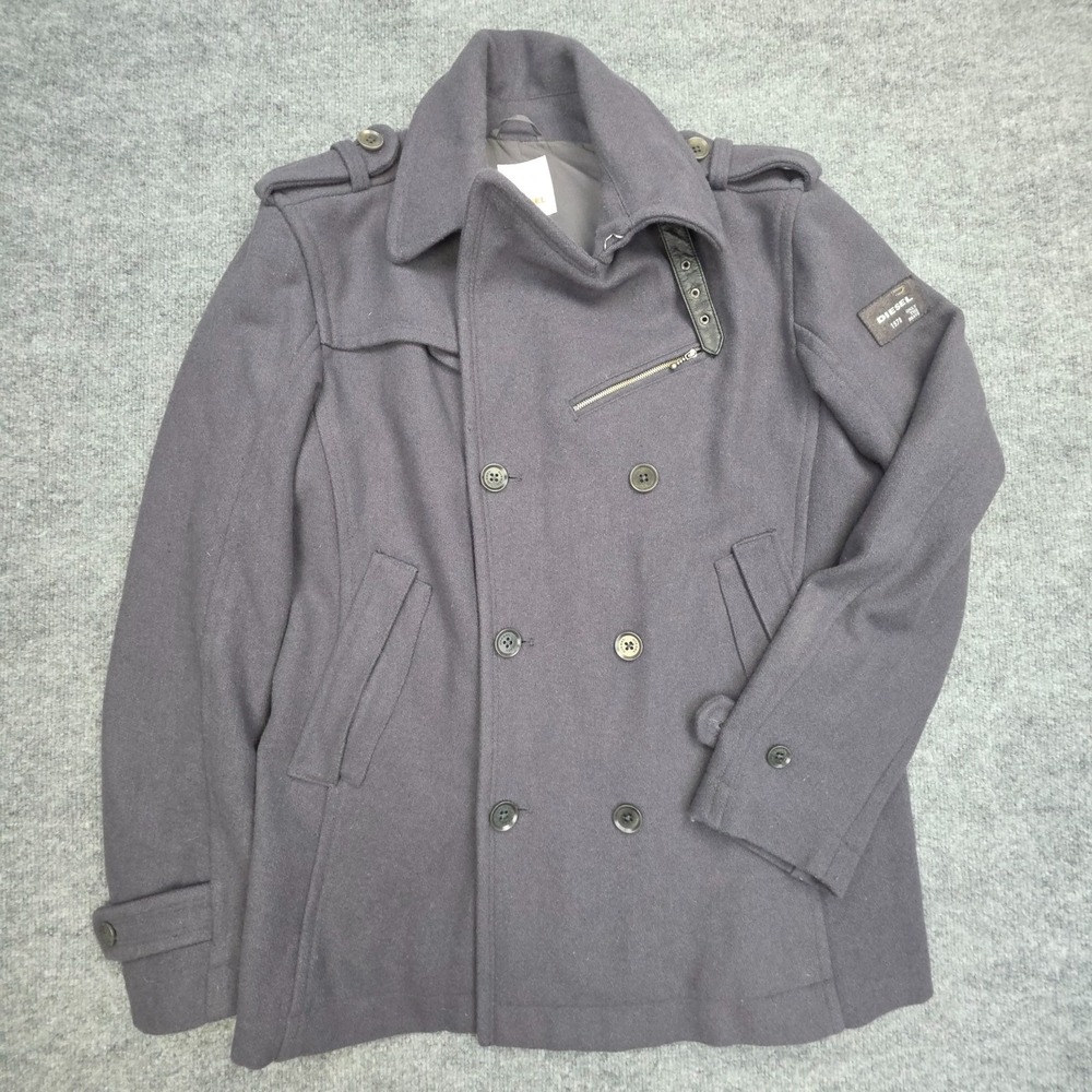 DIESEL Only The Brave Peacoat Men's XXL Gray Navy Heavy Wool Blend 1978
